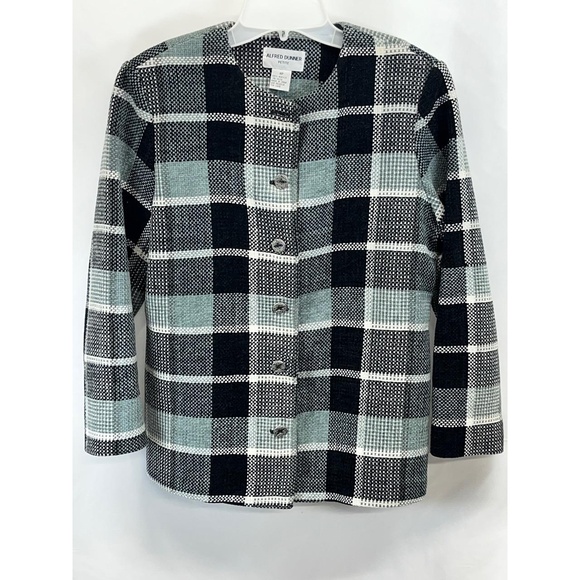 Alfred Dunner Jackets & Blazers - Vintage Alfred Dunner Petite Womens Black Gray‎ Plaid Button Up Blazer  8P
